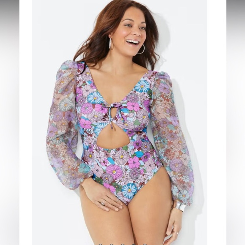 Gabi Fresh X Swimsuitsforall Cup Sized Chiffon Sleeve One Piece Swimsuit Size 24